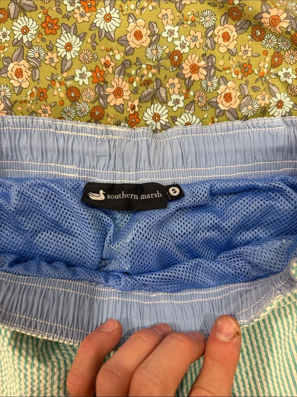Southern Marsh Green and White Seersucker Swim Trunks